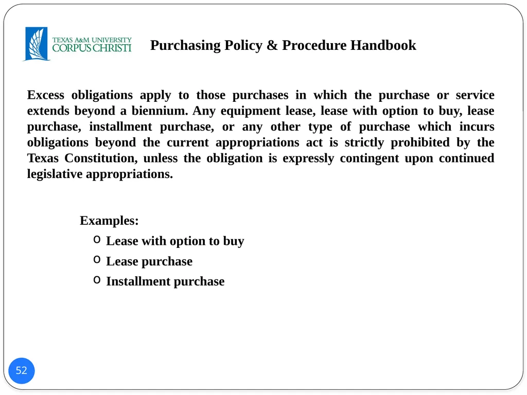 POLICY AND PROCEDURES HANDBOOK TEXAS A&M - slide 52 of 65