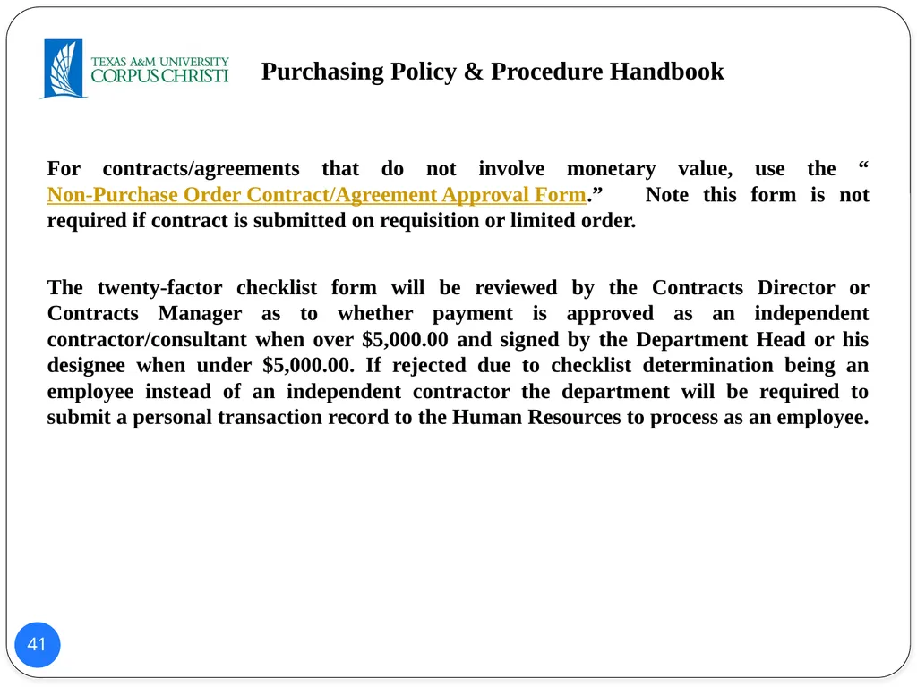 POLICY AND PROCEDURES HANDBOOK TEXAS A&M - slide 41 of 65