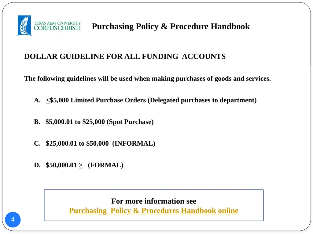 POLICY AND PROCEDURES HANDBOOK TEXAS A&M - slide 4 of 65
