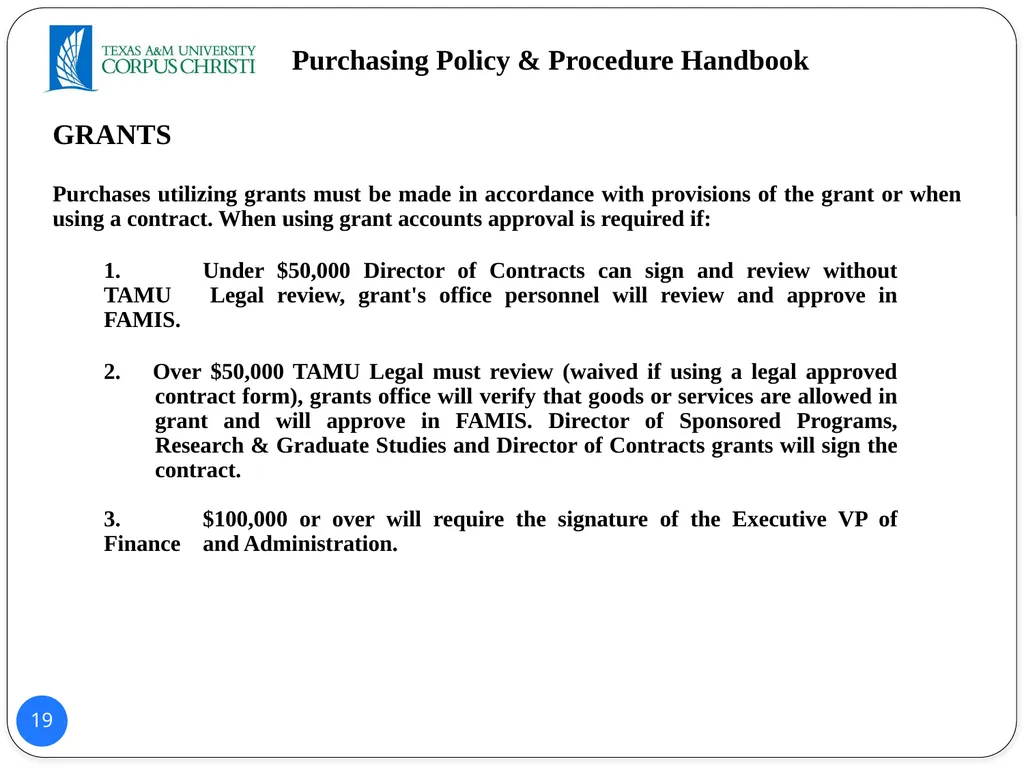 POLICY AND PROCEDURES HANDBOOK TEXAS A&M - slide 19 of 65