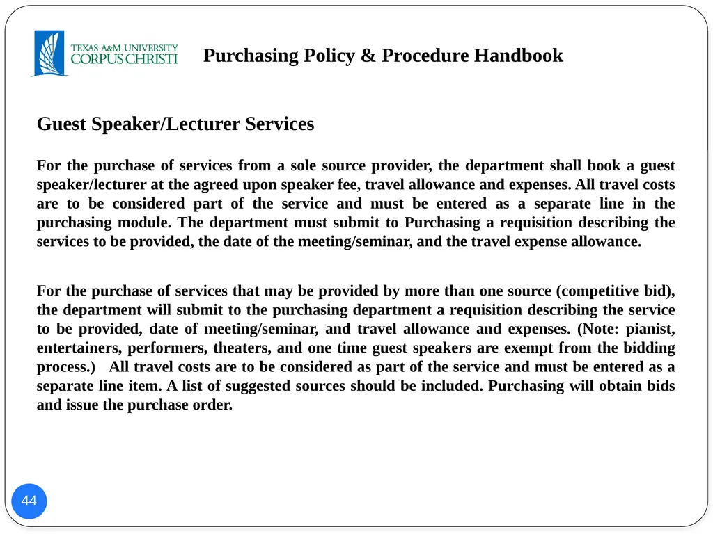 POLICY AND PROCEDURES HANDBOOK TEXAS A&M - slide 44 of 65