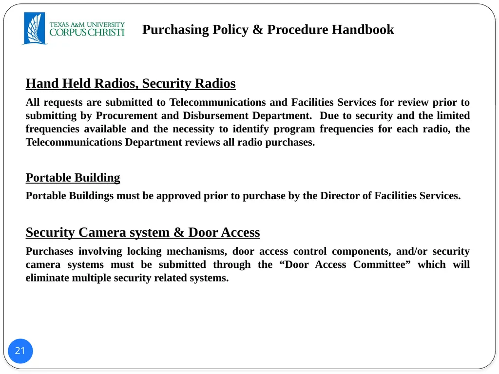 POLICY AND PROCEDURES HANDBOOK TEXAS A&M - slide 21 of 65
