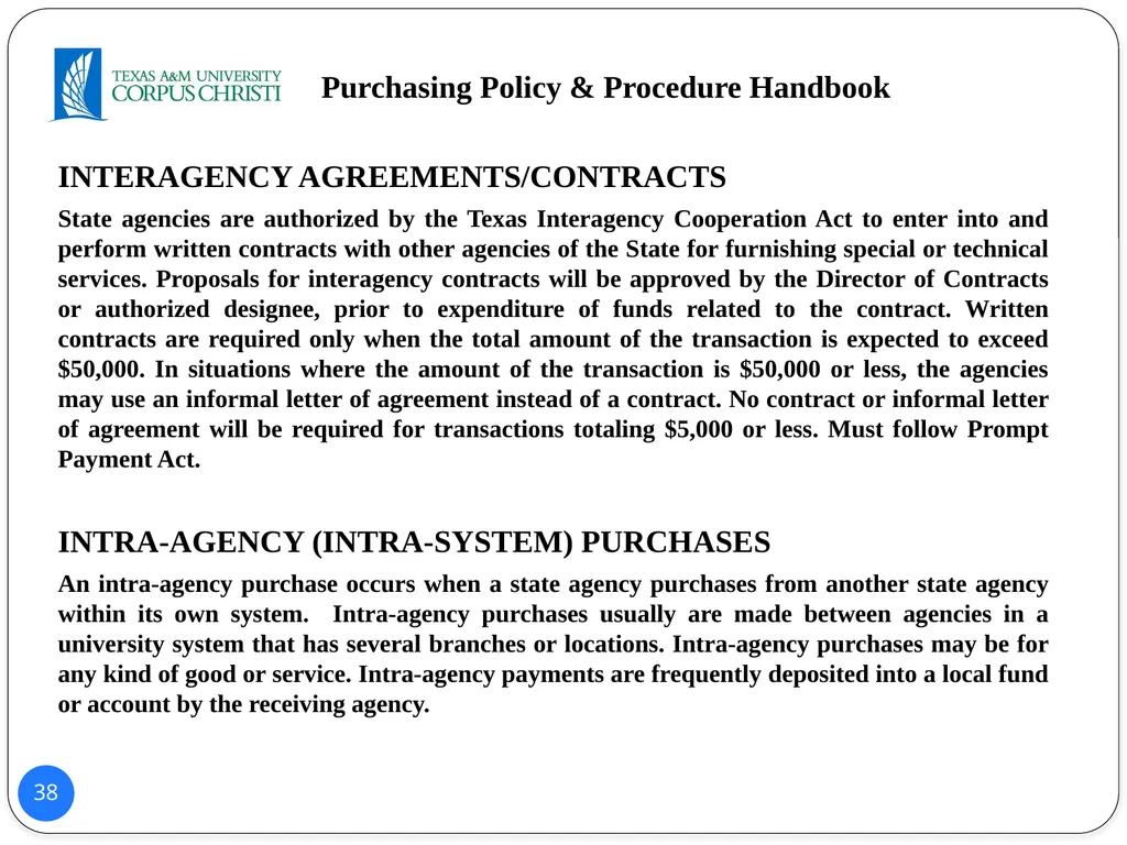 POLICY AND PROCEDURES HANDBOOK TEXAS A&M - slide 38 of 65