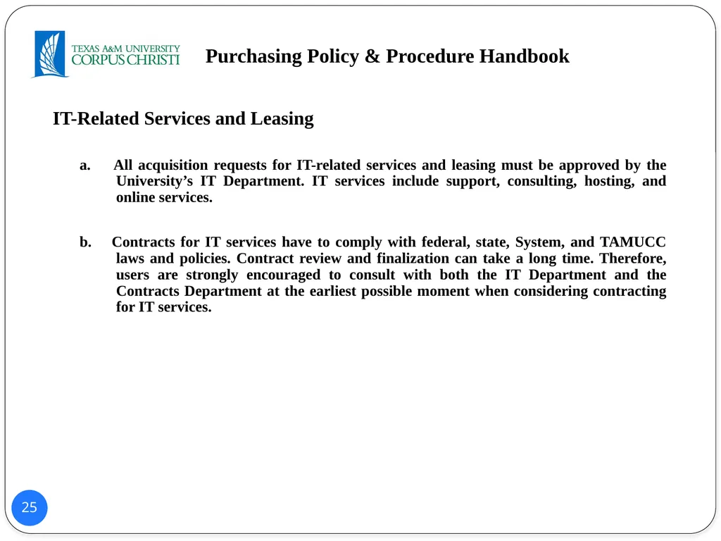 POLICY AND PROCEDURES HANDBOOK TEXAS A&M - slide 25 of 65