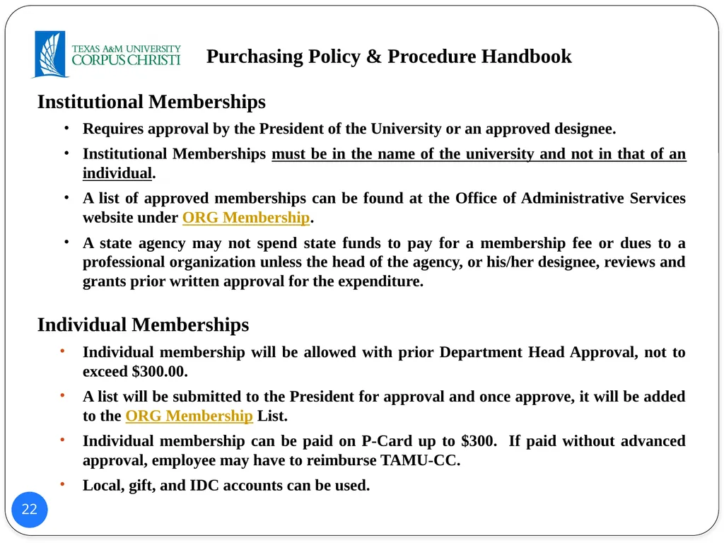 POLICY AND PROCEDURES HANDBOOK TEXAS A&M - slide 22 of 65