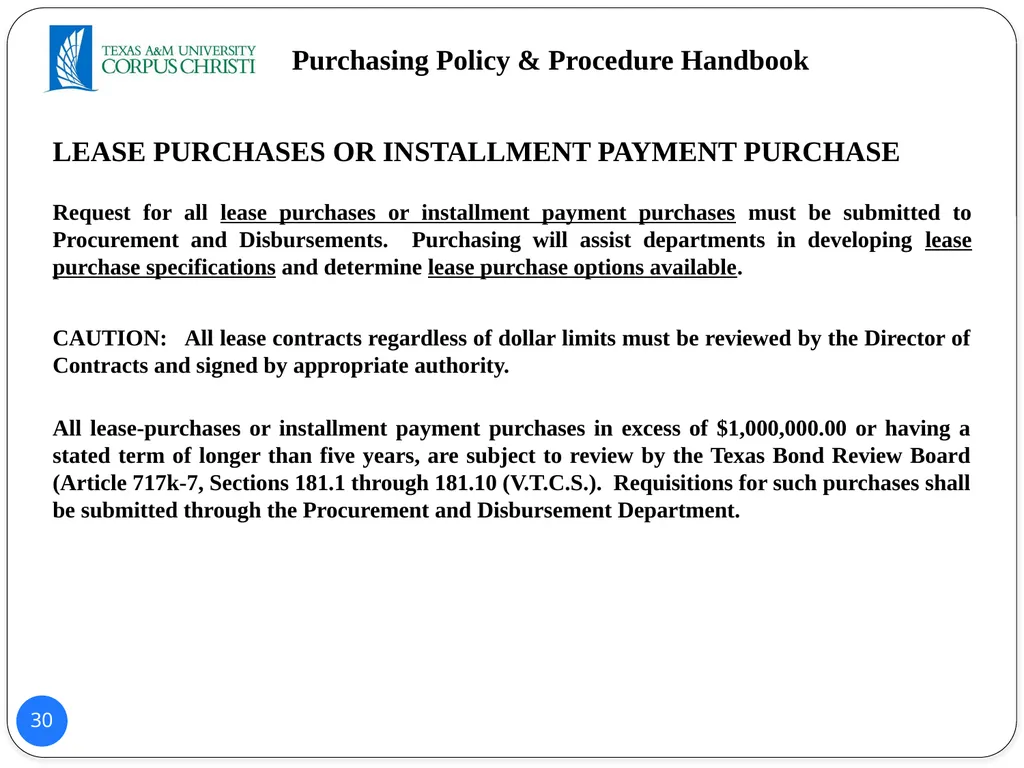 POLICY AND PROCEDURES HANDBOOK TEXAS A&M - slide 30 of 65