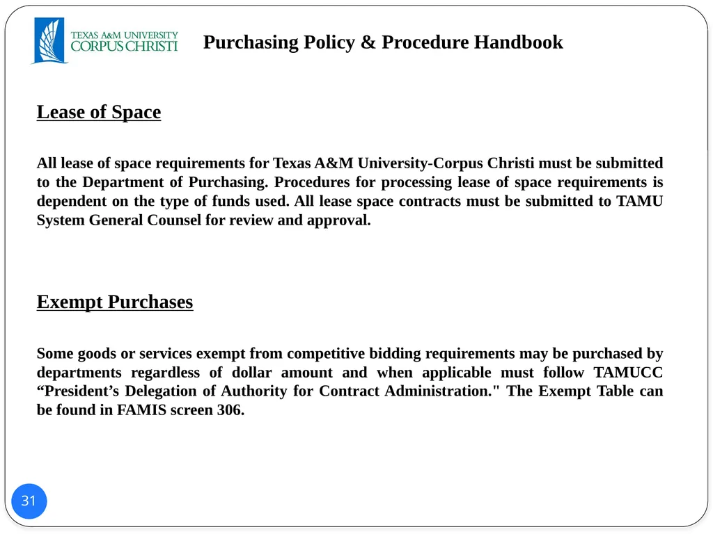 POLICY AND PROCEDURES HANDBOOK TEXAS A&M - slide 31 of 65