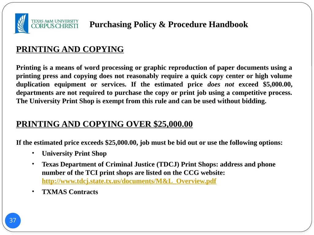 POLICY AND PROCEDURES HANDBOOK TEXAS A&M - slide 37 of 65