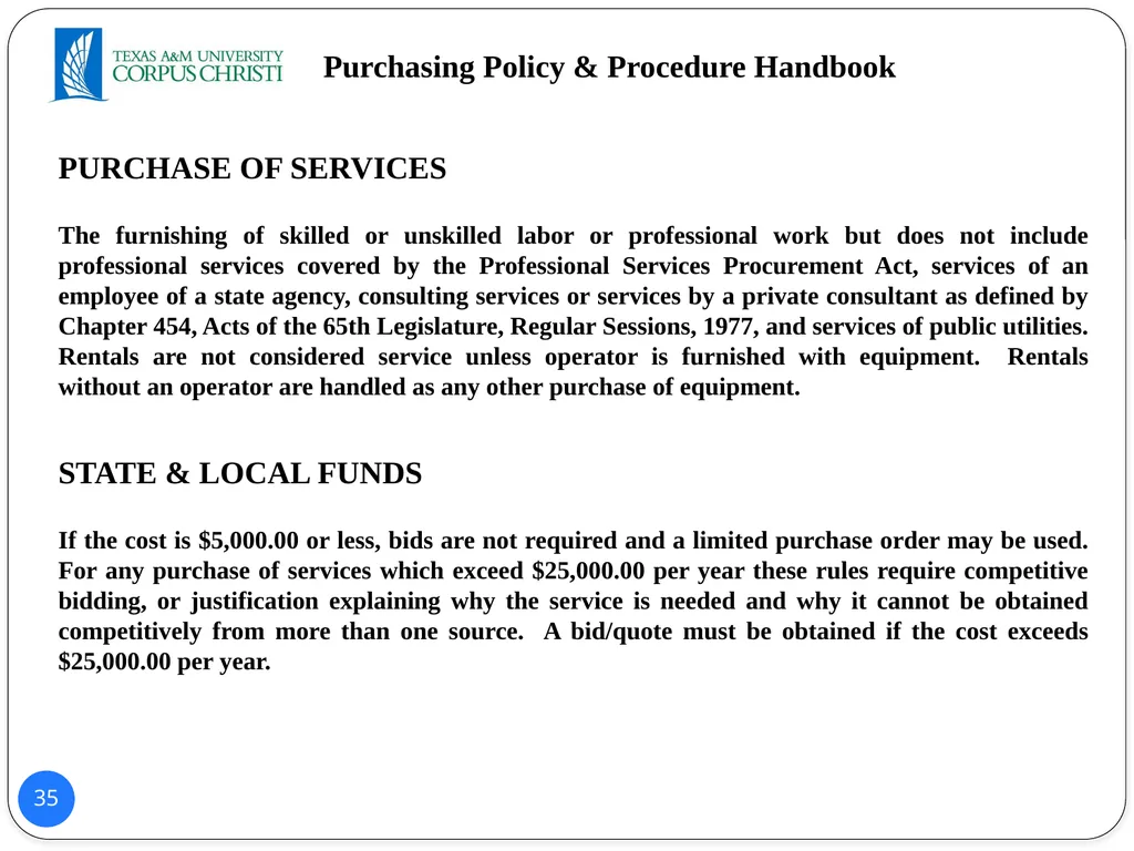 POLICY AND PROCEDURES HANDBOOK TEXAS A&M - slide 35 of 65