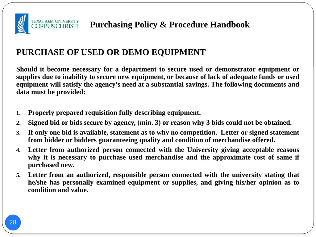 POLICY AND PROCEDURES HANDBOOK TEXAS A&M - slide 28 of 65