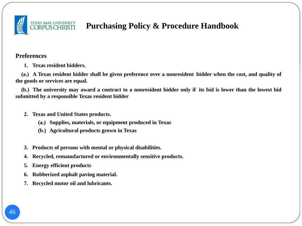 POLICY AND PROCEDURES HANDBOOK TEXAS A&M - slide 46 of 65