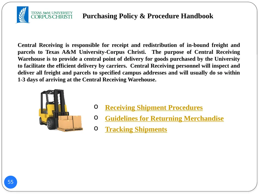 POLICY AND PROCEDURES HANDBOOK TEXAS A&M - slide 55 of 65