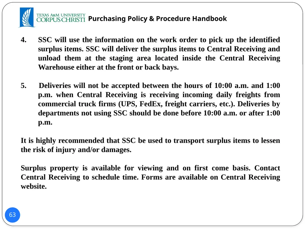POLICY AND PROCEDURES HANDBOOK TEXAS A&M - slide 63 of 65