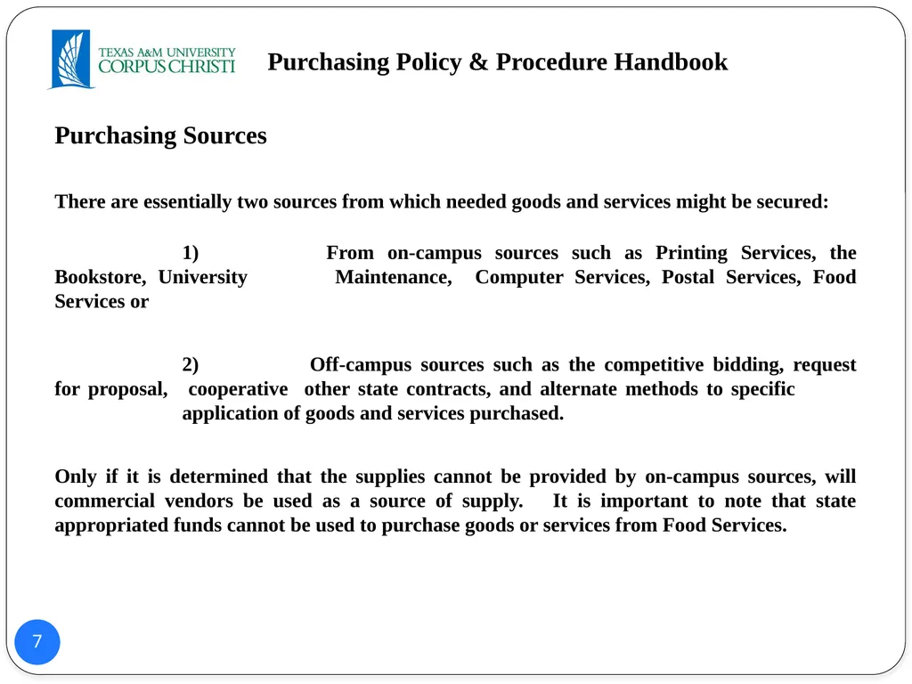 POLICY AND PROCEDURES HANDBOOK TEXAS A&M - slide 7 of 65
