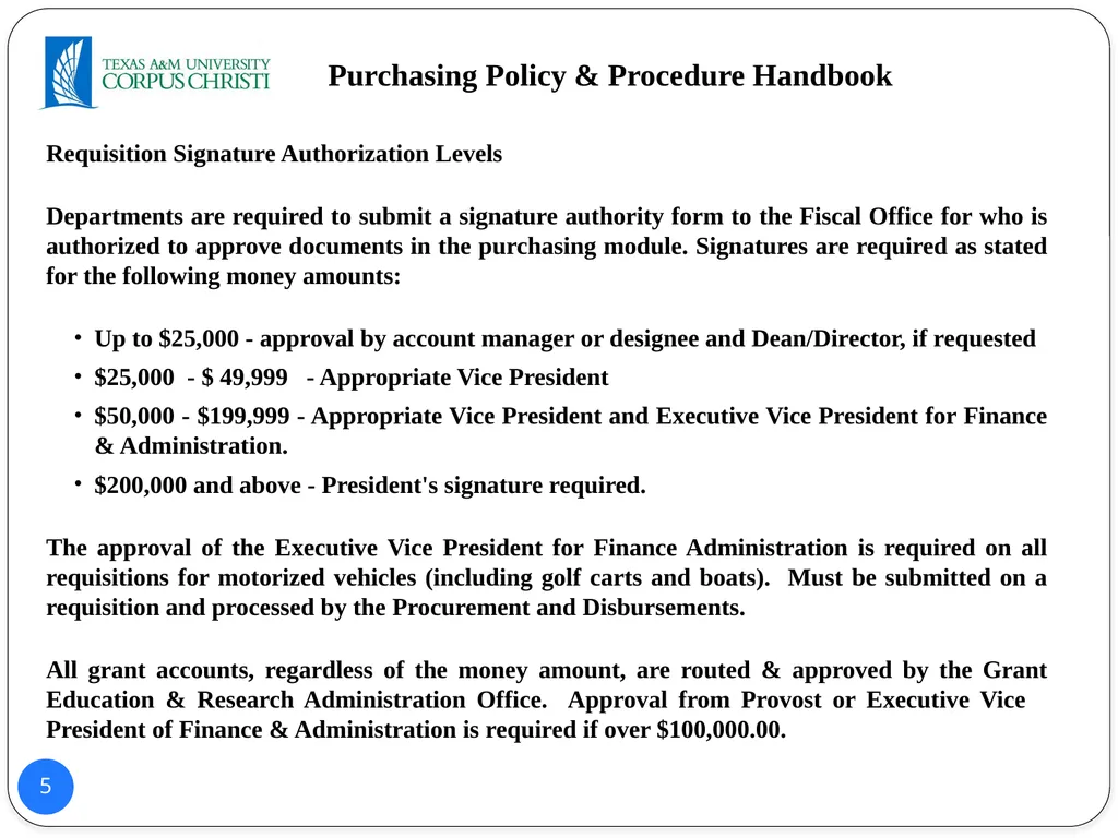 POLICY AND PROCEDURES HANDBOOK TEXAS A&M - slide 5 of 65
