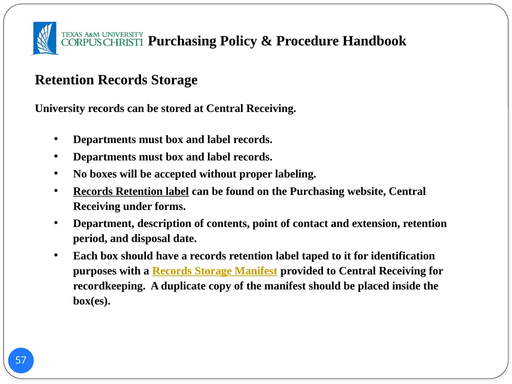 POLICY AND PROCEDURES HANDBOOK TEXAS A&M - slide 57 of 65