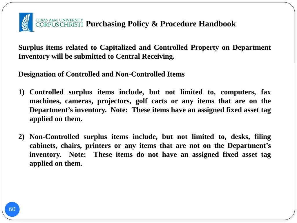 POLICY AND PROCEDURES HANDBOOK TEXAS A&M - slide 60 of 65