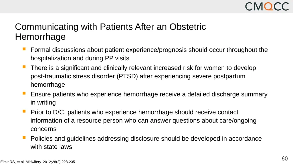 Improving Health Care Response to Obstetric - slide 60 of 70