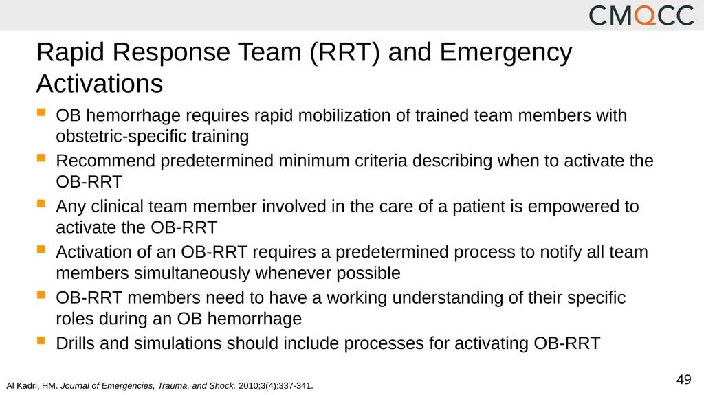 Improving Health Care Response to Obstetric - slide 49 of 70