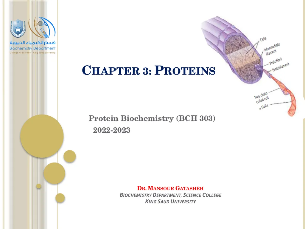 Chapter 3: Proteins Protein Biochemistry (BCH 303) - slide 1 of 107