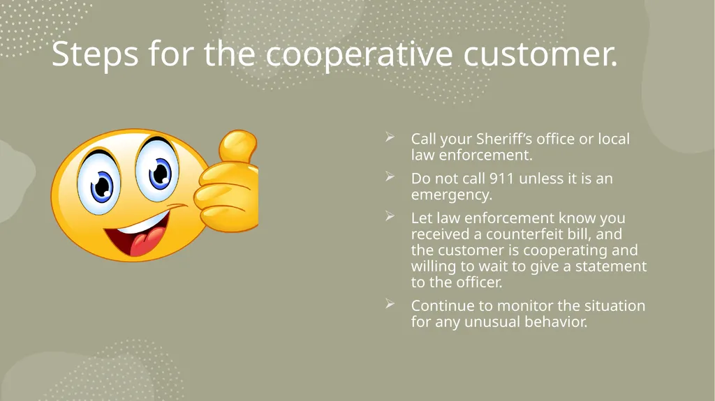 DETECTING COUNTERFEIT MONEY Presented by: Sherry - slide 10 of 13
