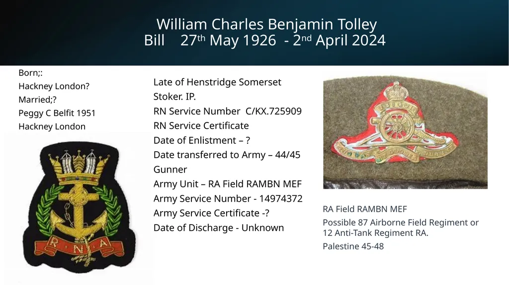 William Charles Benjamin Tolley (Bill) 27th May - slide 2 of 12