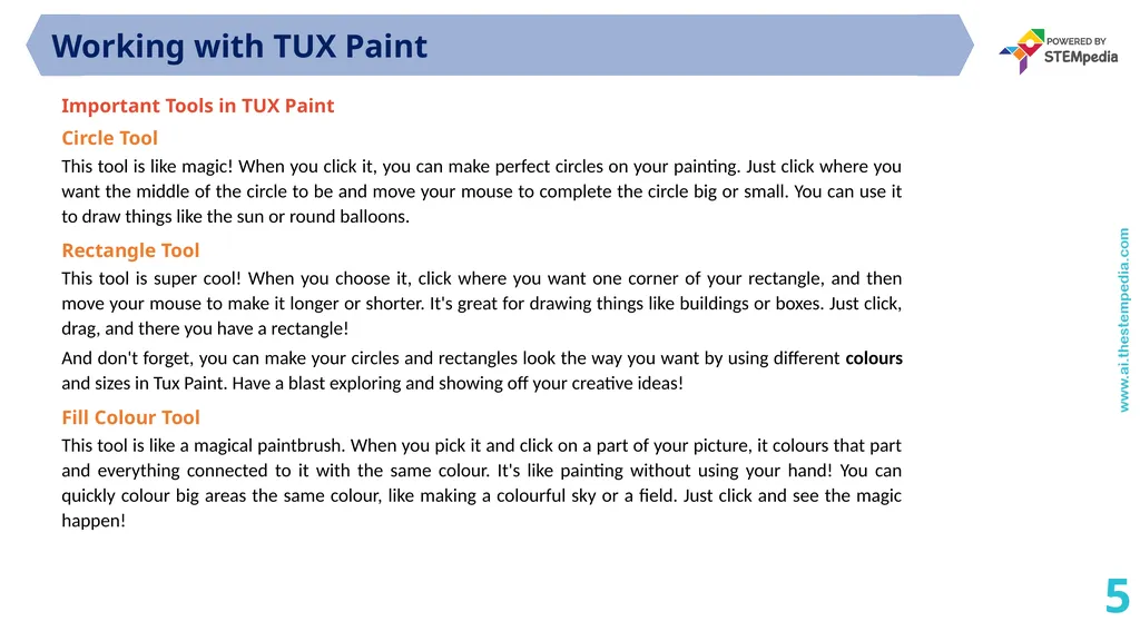 Session 5 Tux Paint Tools Basics 1 Chapter 2: Fun - slide 5 of 9