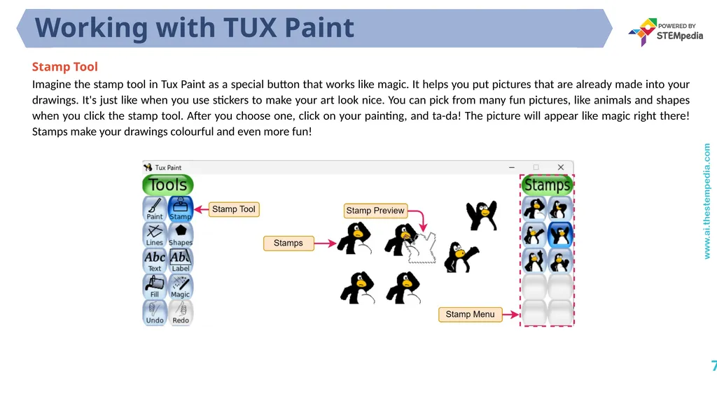 Session 5 Tux Paint Tools Basics 1 Chapter 2: Fun - slide 7 of 9