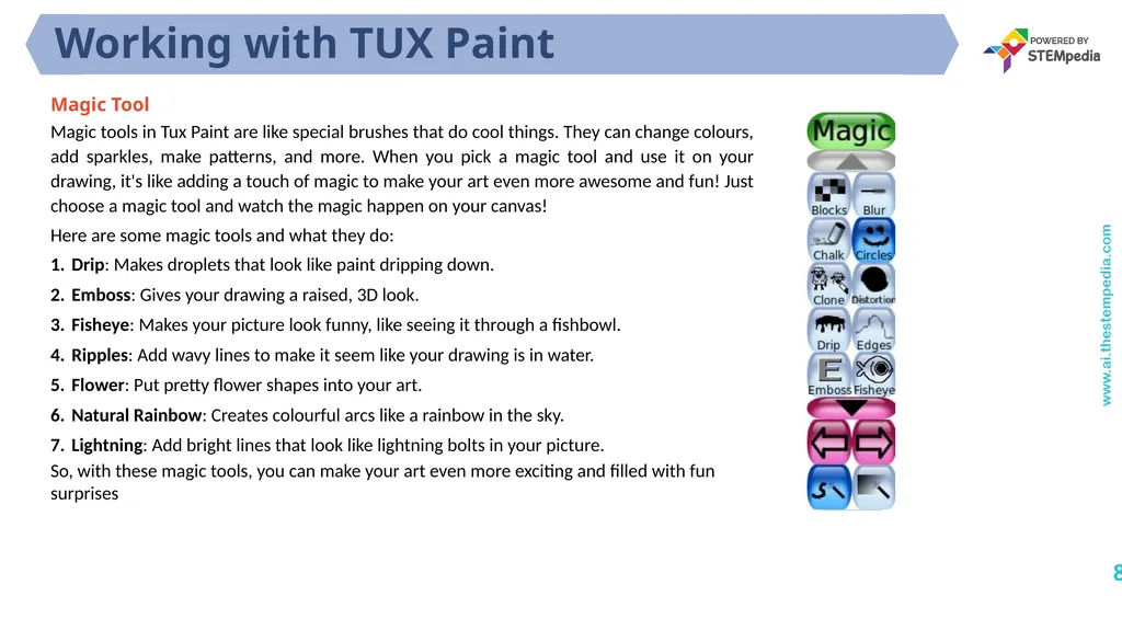 Session 5 Tux Paint Tools Basics 1 Chapter 2: Fun - slide 8 of 9