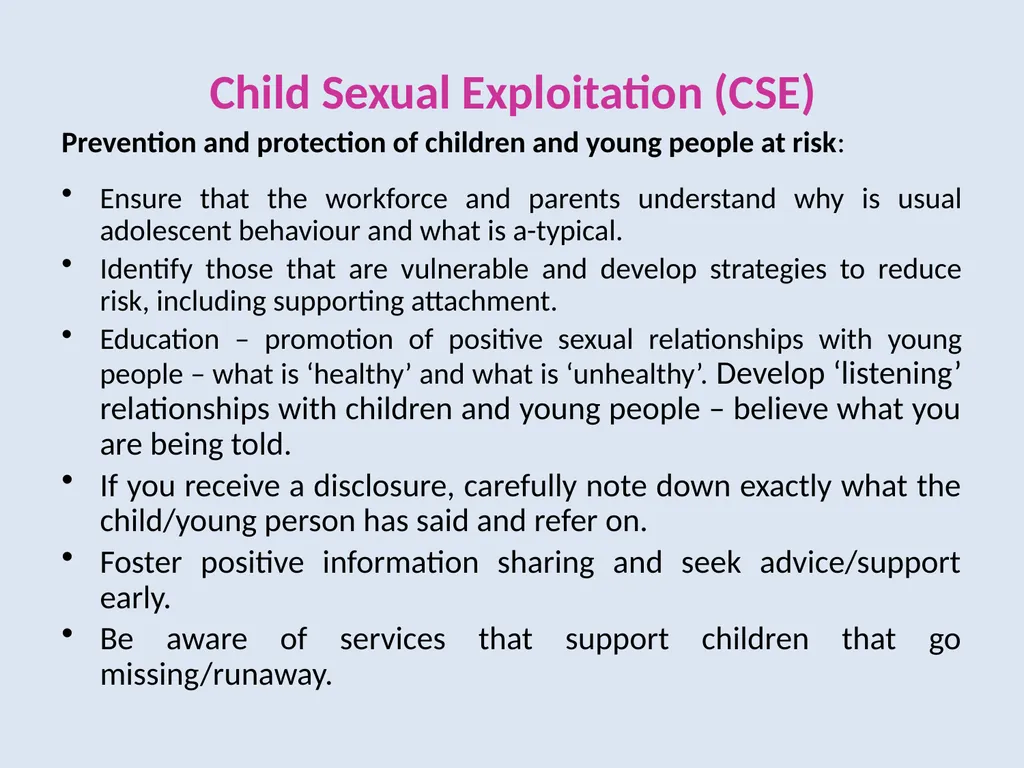 Child Sexual Exploitation (CSE): Briefing for the - slide 8 of 13