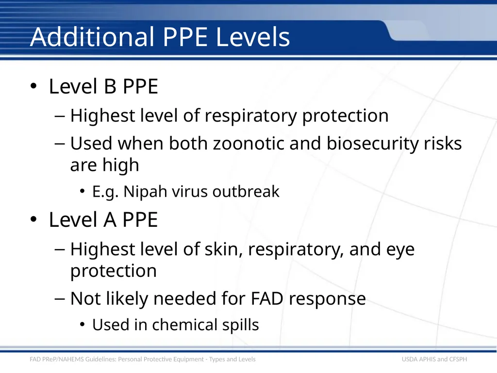 Personal Protective Equipment Types and Levels - slide 20 of 24