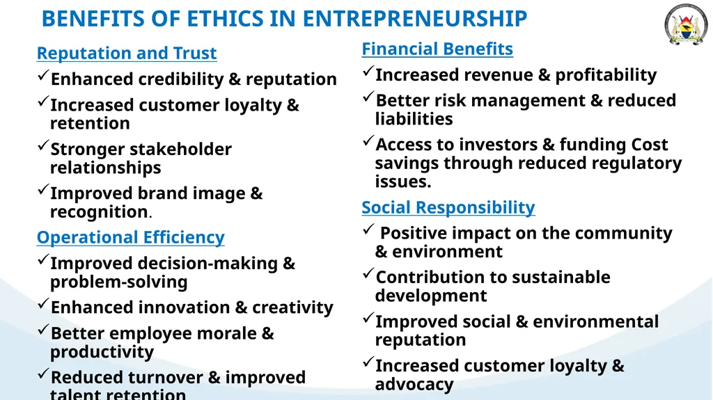 ETHICAL ISSUES IN ENTREPRENERSHIP Ethical issues - slide 5 of 14