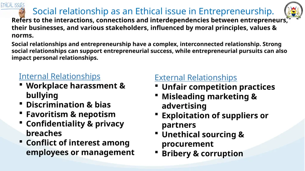ETHICAL ISSUES IN ENTREPRENERSHIP Ethical issues - slide 7 of 14
