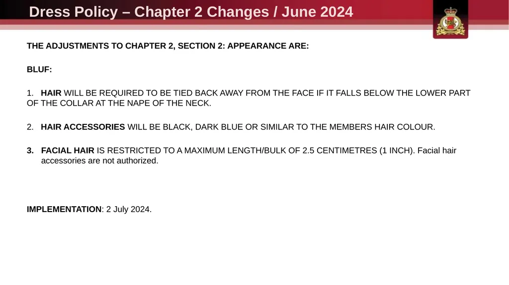 Dress Policy – Chapter 2 Changes / June 2024 - slide 2 of 13