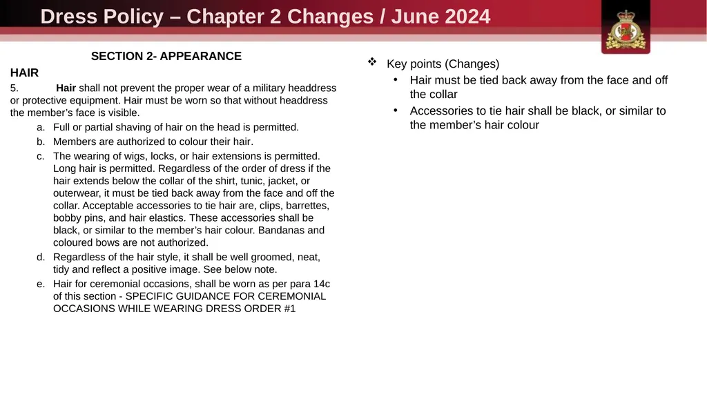 Dress Policy – Chapter 2 Changes / June 2024 - slide 4 of 13