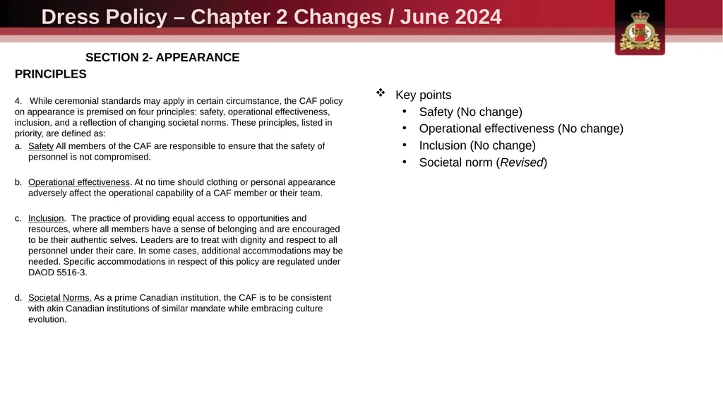 Dress Policy – Chapter 2 Changes / June 2024 - slide 5 of 13