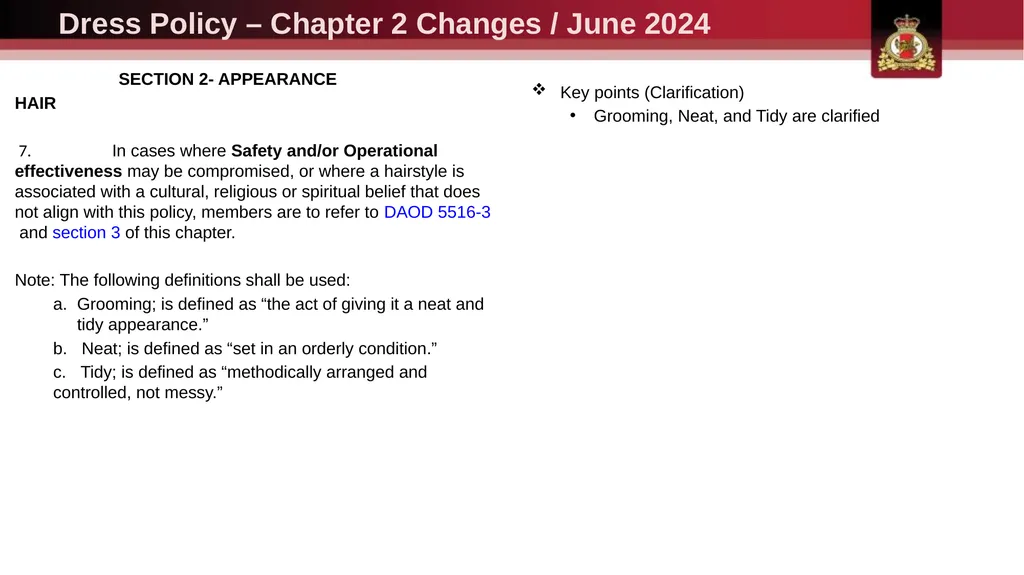 Dress Policy – Chapter 2 Changes / June 2024 - slide 7 of 13
