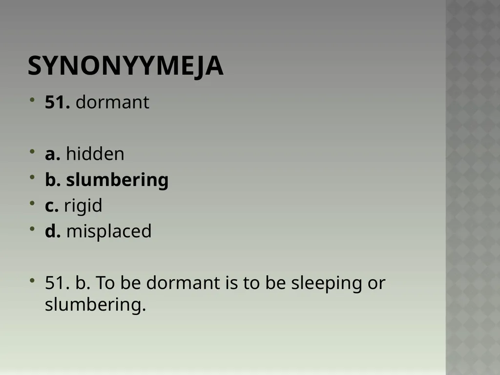 Synonyymeja 1. Which word means the same as - slide 103 of 494