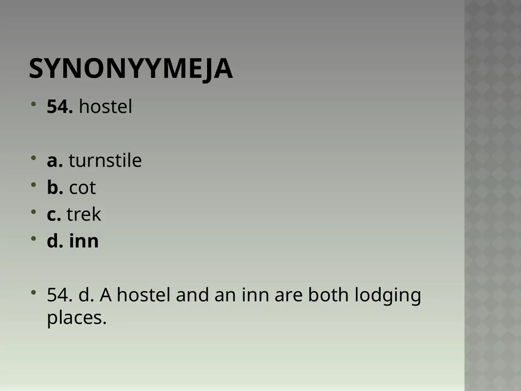 Synonyymeja 1. Which word means the same as - slide 109 of 494