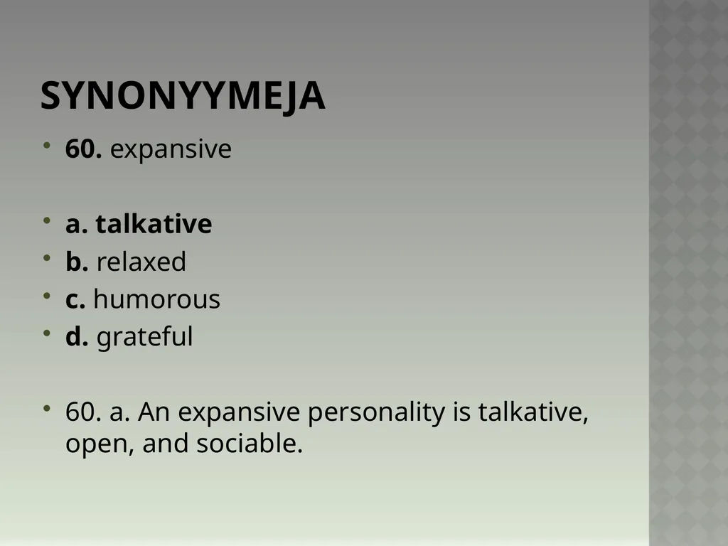 Synonyymeja 1. Which word means the same as - slide 121 of 494