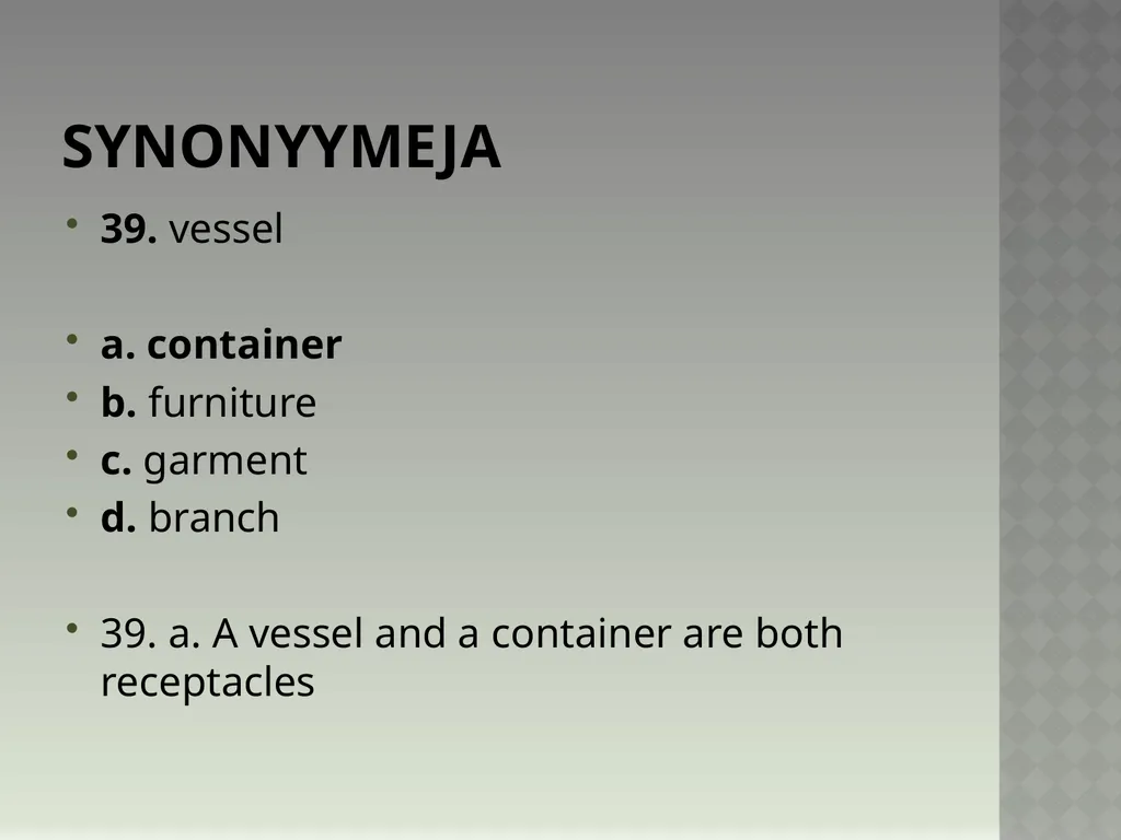 Synonyymeja 1. Which word means the same as - slide 79 of 494