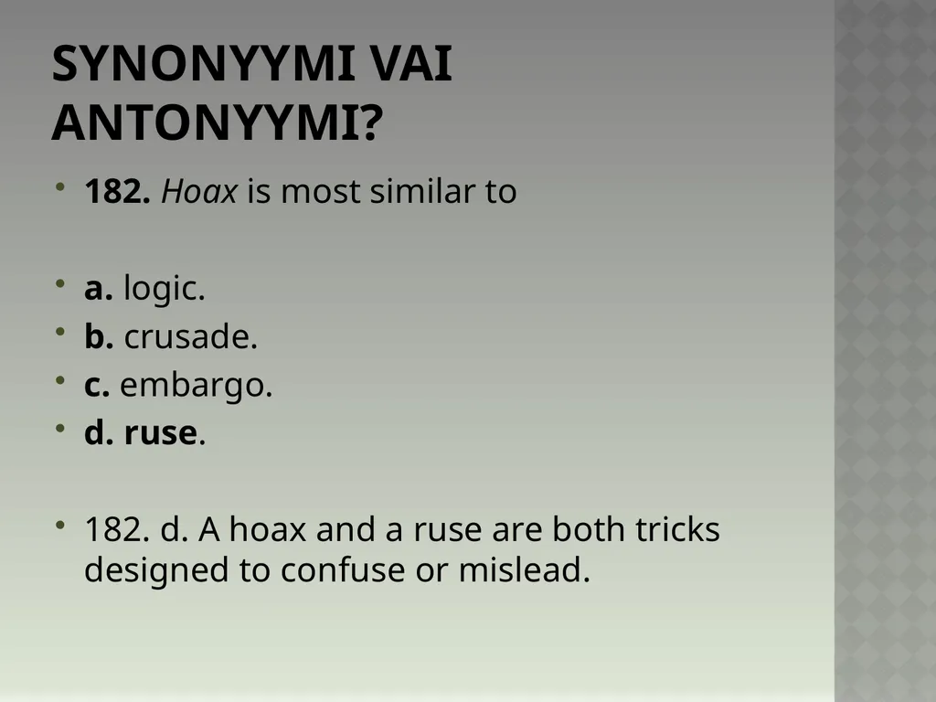 Synonyymeja 1. Which word means the same as - slide 368 of 494