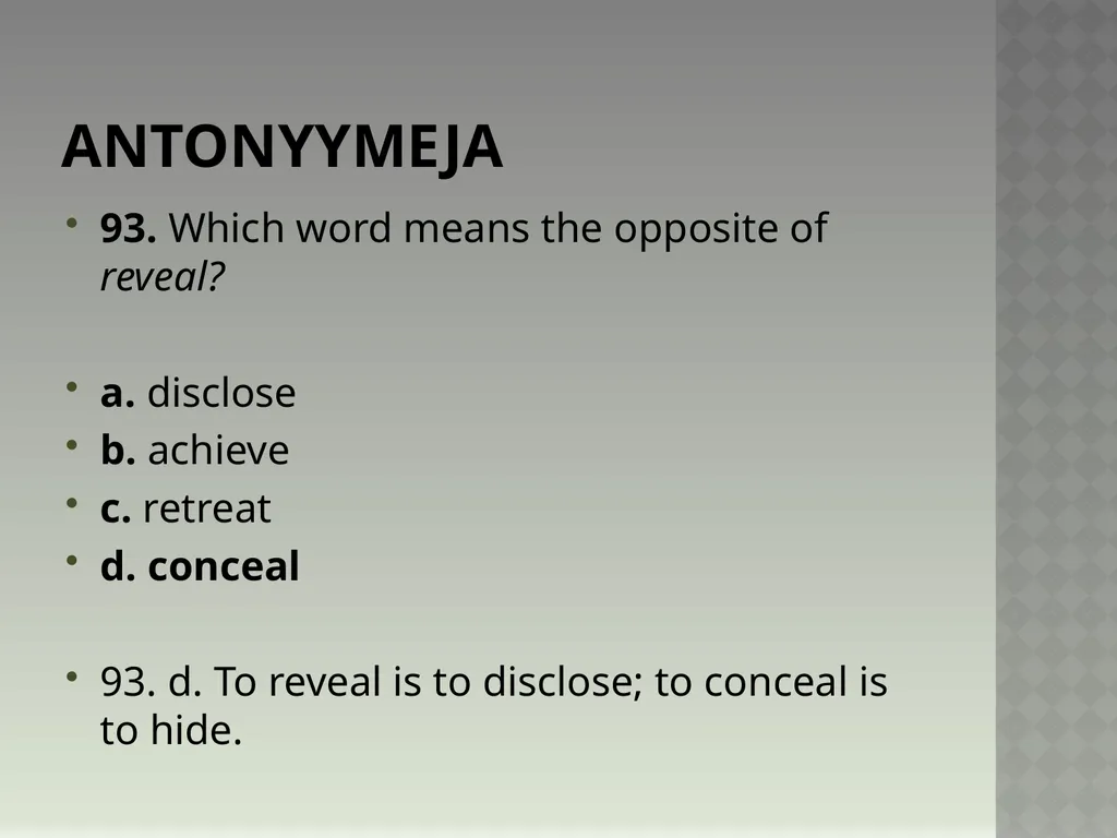 Synonyymeja 1. Which word means the same as - slide 188 of 494