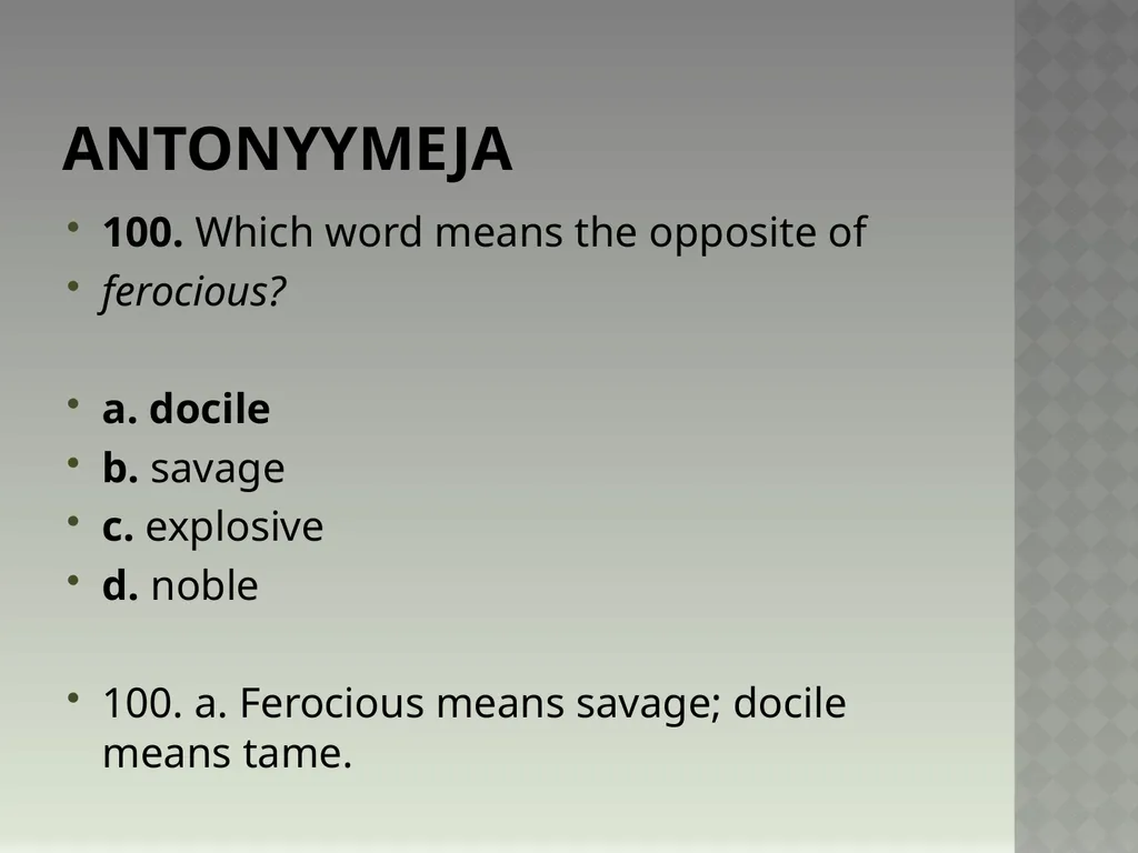 Synonyymeja 1. Which word means the same as - slide 202 of 494