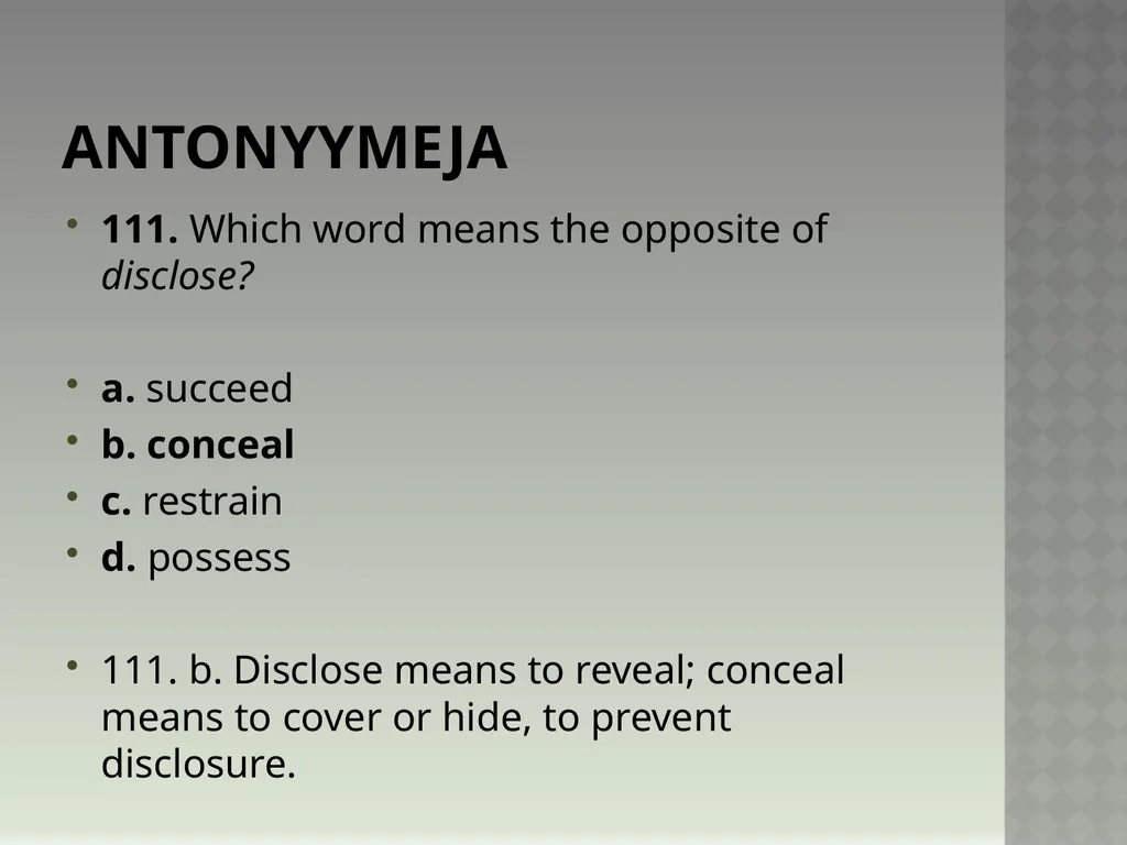 Synonyymeja 1. Which word means the same as - slide 224 of 494