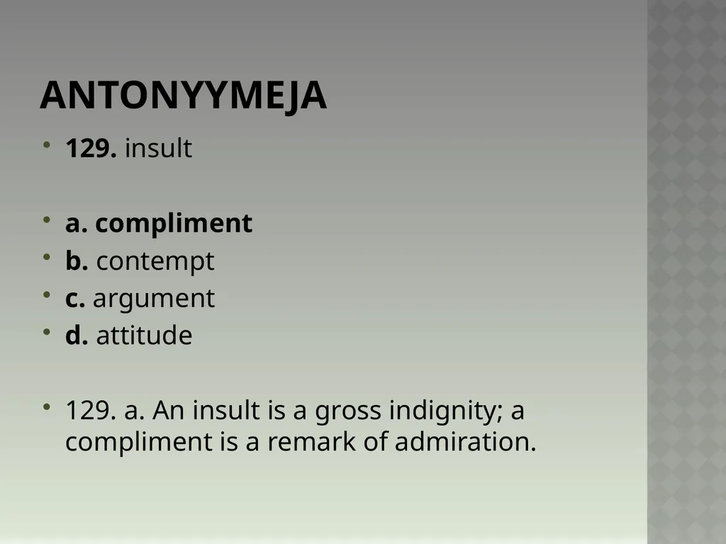 Synonyymeja 1. Which word means the same as - slide 261 of 494