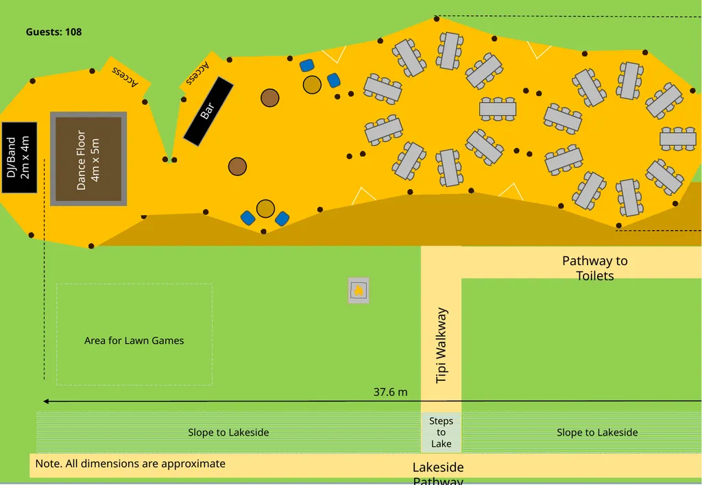 Tipi Layout Examples 9 tables with benches (Radial - slide 15 of 19