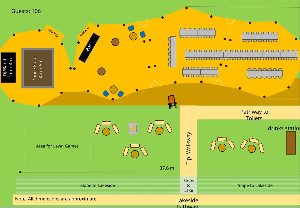 Tipi Layout Examples 9 tables with benches (Radial - slide 5 of 19