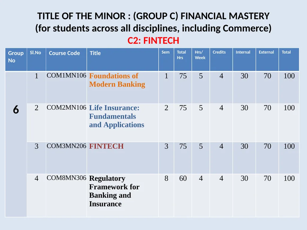 B.Com Honours Minor Programmes The minor courses - slide 7 of 19