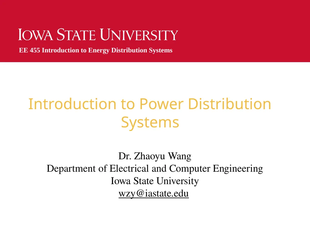 EE 455 Introduction to Energy Distribution Systems - slide 1 of 48